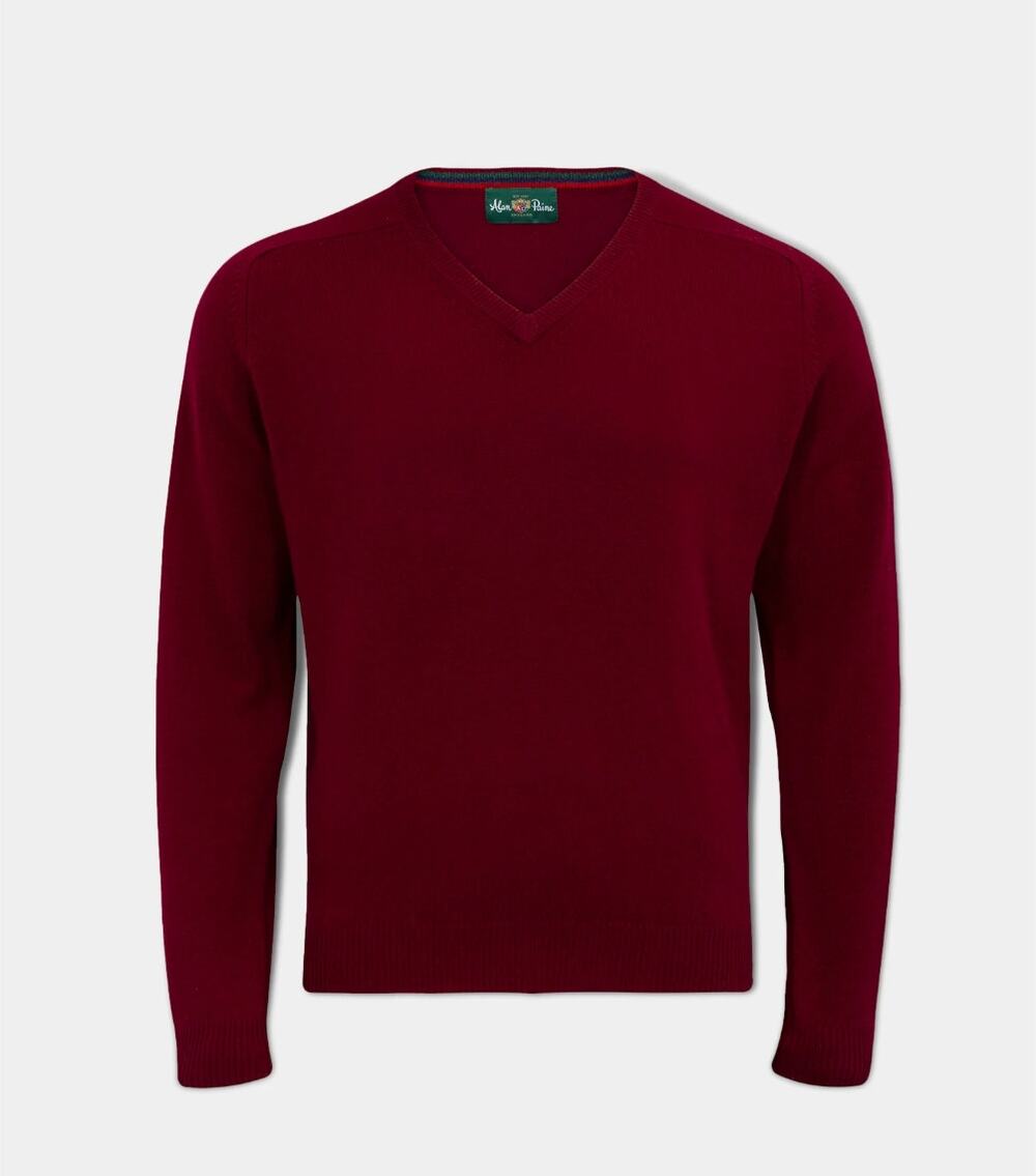 Men's Size UK 50" EUR 58 Alan Paine Luxury Knitwear V Neck Red 100% Wool Sweater